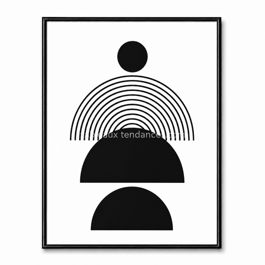 Tableau minimaliste Éclipse Graphique noir et blanc avec arcs concentriques