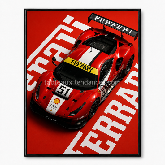 Ferrari 51 — voiture de course rouge vue plongeante, tableau mural sport automobile