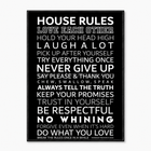 House Rules — affiche typographique noir et blanc, règles de vie familiale, tableau mural minimaliste