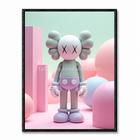 Tableau avec personnage Companion dans un univers géométrique pastel rose, vert menthe et lilas.