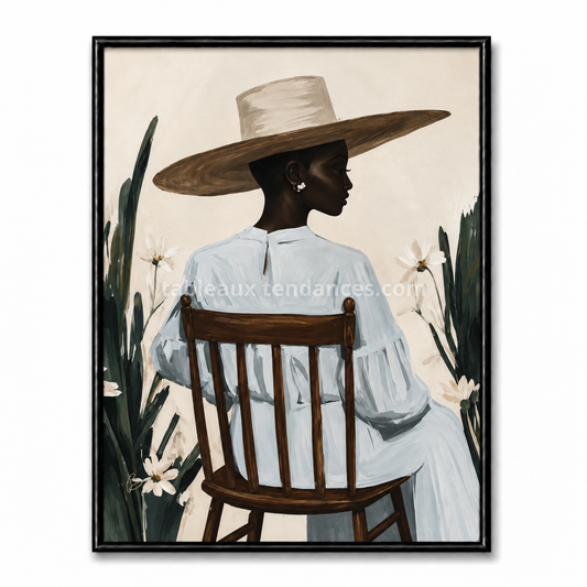 Tableau Quiet Elegance – femme noire élégante avec grand chapeau