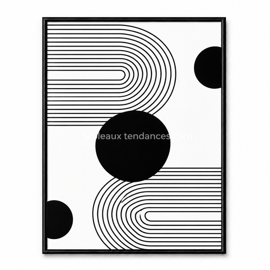 Tableau abstrait Ligne Orbitale noir et blanc avec lignes courbes