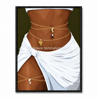 Silhouette féminine avec drapé blanc et chaînes de taille dorées
