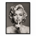 Tableau Marilyn Secret Silence — portrait noir et blanc glamour au geste de silence