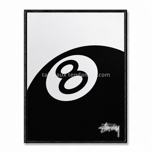 Tableau graphique noir et blanc Eight Ball encadré noir