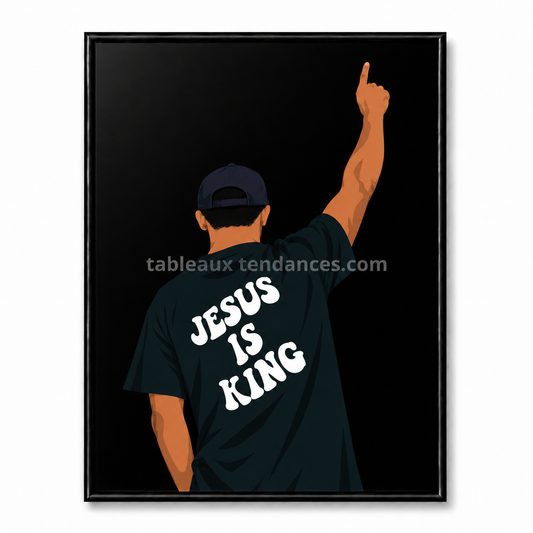 Tableau Jesus Is King noir – décoration murale chrétienne moderne