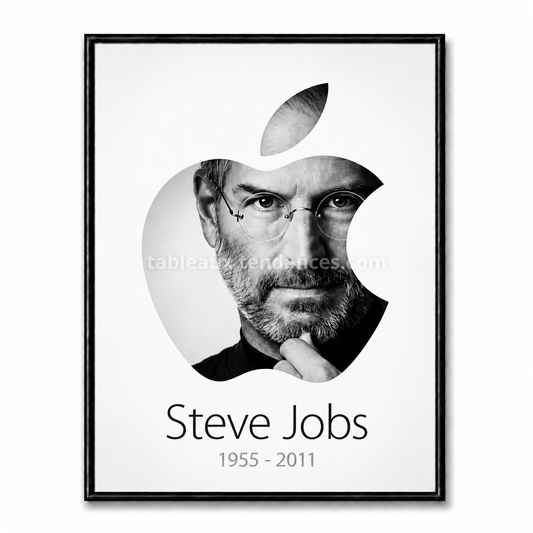 Tableau Steve Jobs Think Different Legacy — portrait minimaliste noir et blanc