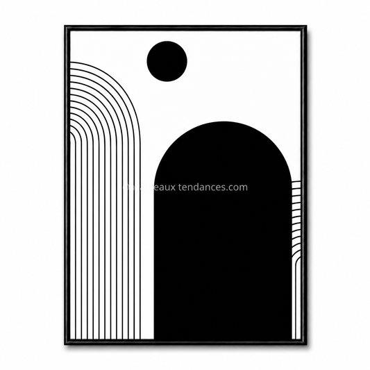 Tableau minimaliste Passage Noir avec arche noire et lignes verticales
