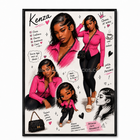 Kenza — Queen at Work, portrait personnalisé style carnet de mode, tons rose noir et blanc