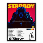 Tableau musical encadré Starboy de The Weeknd avec tracklist et palette rouge et bleue.