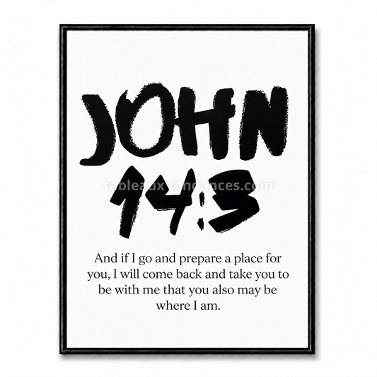 Tableau chrétien John 14:3 I Go and Prepare a Place noir et blanc
