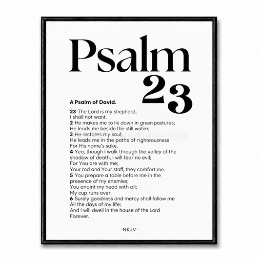 Tableau chrétien Psalm 23 The Lord Is My Shepherd noir et blanc