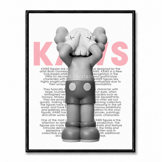Tableau graphique avec personnage Companion gris cachant son visage devant une composition typographique rose.