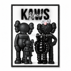 Tableau Kaws noir avec composition de plusieurs personnages noirs et inscription KAWS Black.
