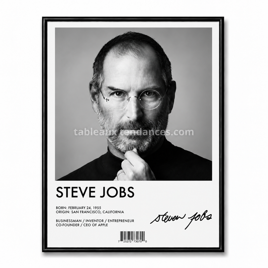Tableau Steve Jobs The Visionary — portrait noir et blanc entrepreneur et innovation