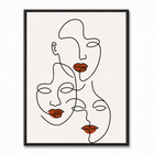 Tableau line art Trois Regards avec lèvres terracotta