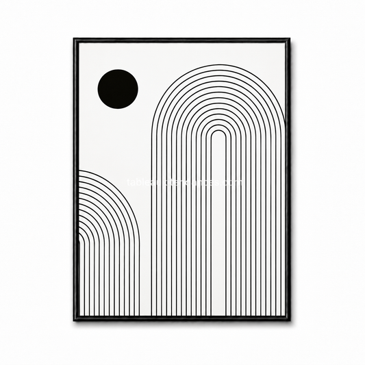 Tableau noir et blanc Grande Arche avec lignes concentriques verticales