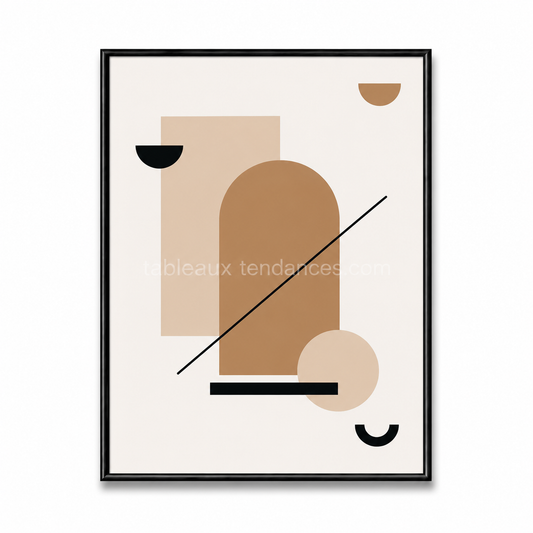 Tableau abstrait Équilibre Sable formes beige noir et terracotta