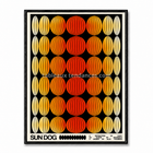 Tableau géométrique rétro Sun Dog orange rouge noir encadré